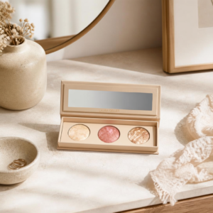 Laura Geller Lift-n-Glow baked makeup trio with blush, bronzer and highlighter for a radiant everyday makeup look.
