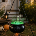 Halloween decoration styled as the focal point of a simple outdoor seasonal display