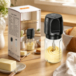 Electric butter churner set on a warm kitchen counter for homemade butter preparation