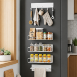 Magnetic shelf set holding small everyday items on a vertical surface