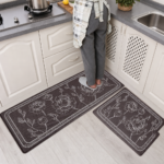 Two kitchen floor mats placed at the sink and prep area