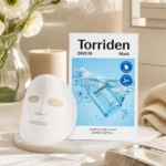 Hyaluronic acid sheet mask set arranged in an at-home skincare setting
