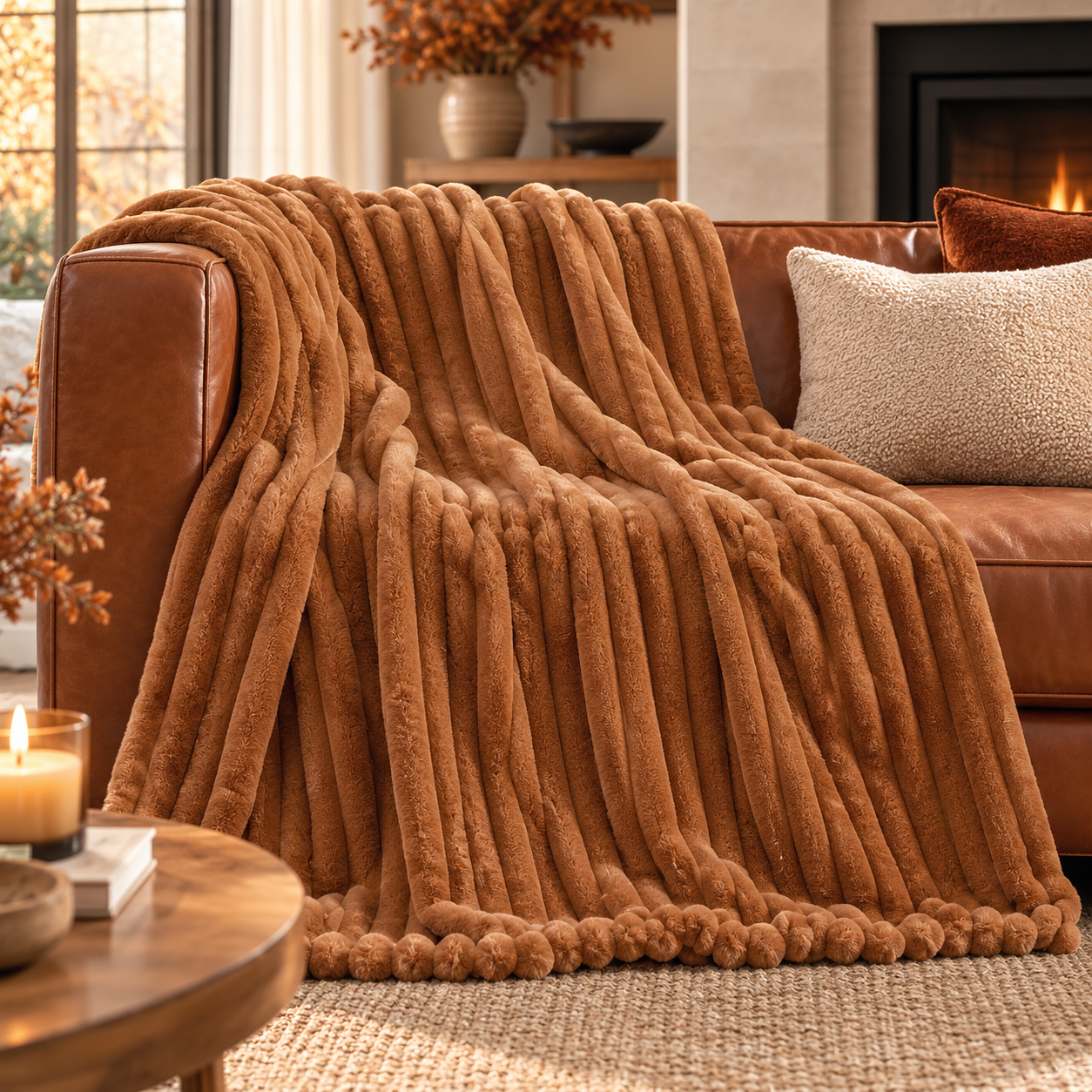 Amélie Home faux fur throw blanket for cozy fall decor